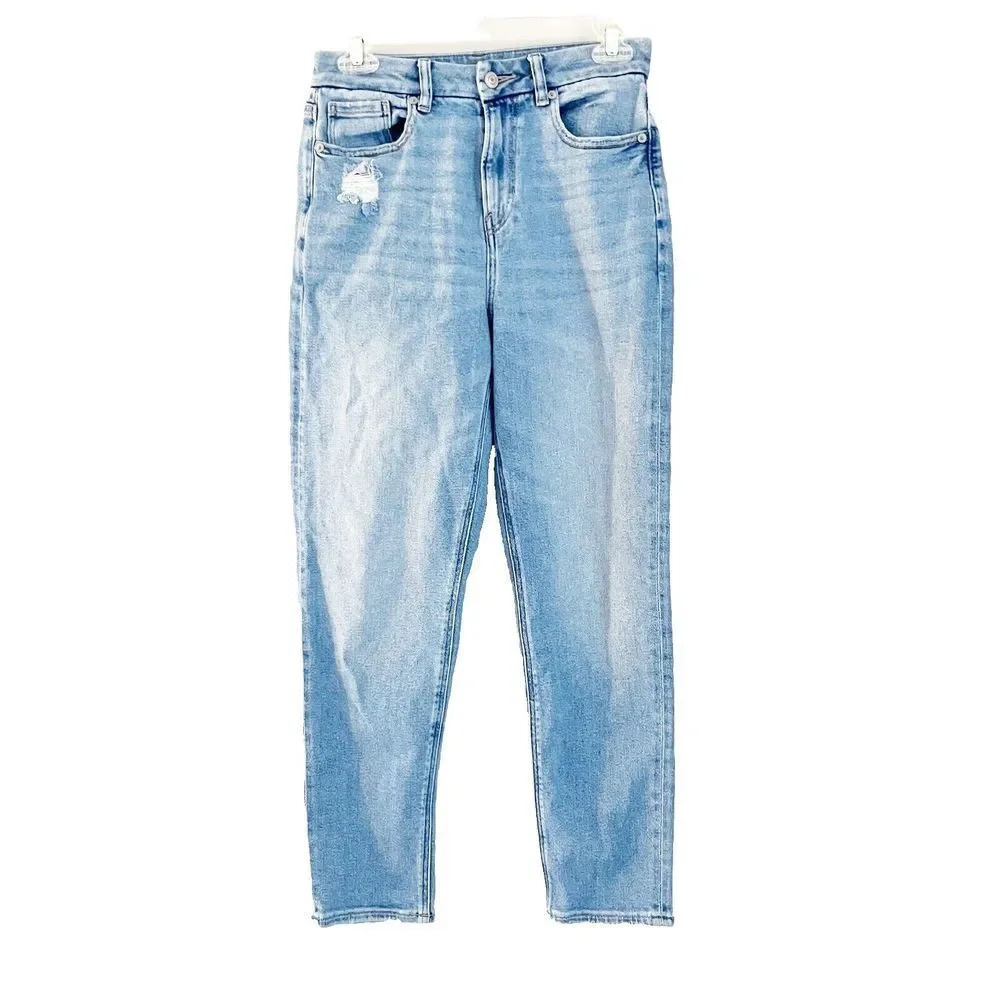 American Eagle Stretch Womens Ankle Jeans 2 R Denim Distressed Straight Leg